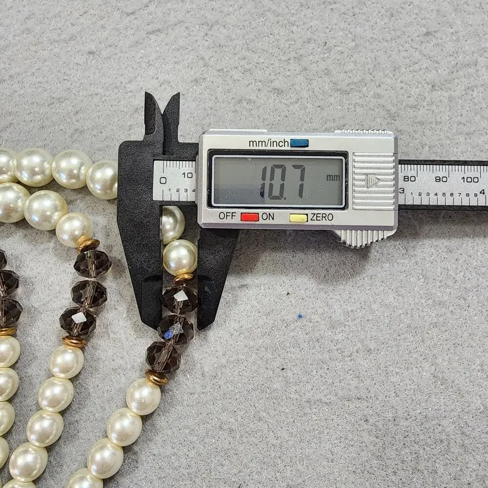 Crystal Necklace Clip-On Earrings Kenneth Jay Lane Three Strand Faux Pearl Brown